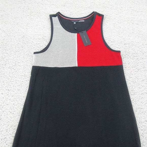 Tommy Hilfiger Swim Dress Cover-Up Mesh Navy Blue Red White Size S/M NEW $78 - Picture 3 of 13